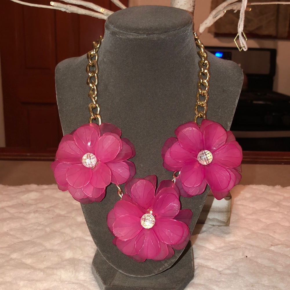 Pink flower statement necklace